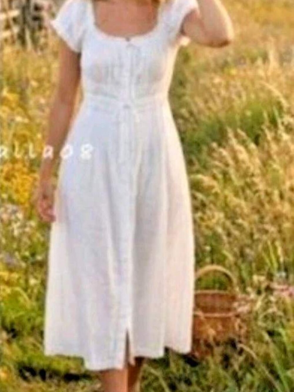 NWT Caroline Constas White Lace Cotton Midi Dress M Cottagecore Boho Milkmaid - Picture 2 of 16